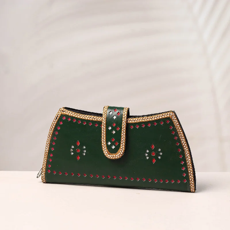 Vintage Bags For Retro And Classic Fashion Lovers Green - Handcrafted Kutch Leather Clutch / Wallet