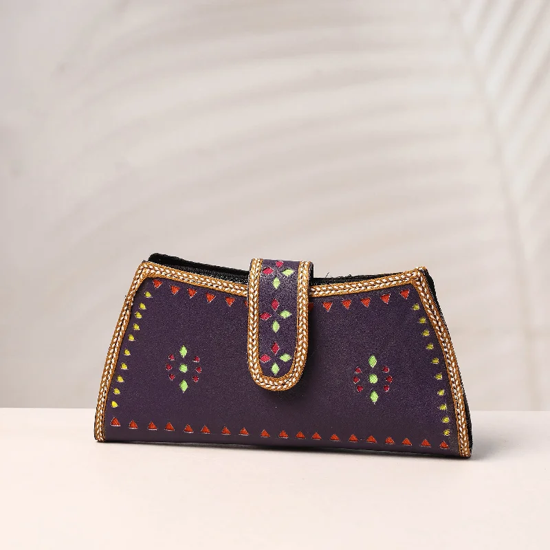Lightweight Bags For Senior Travelers Purple - Handcrafted Kutch Leather Clutch / Wallet