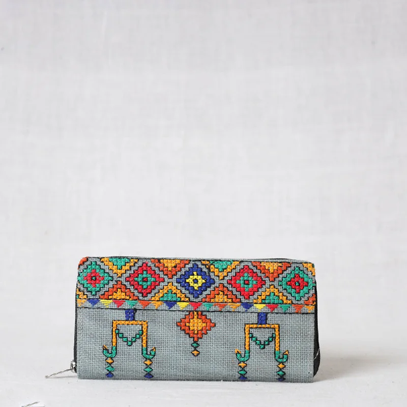 Tribal Hand Embroidered Jute Clutch Wallet