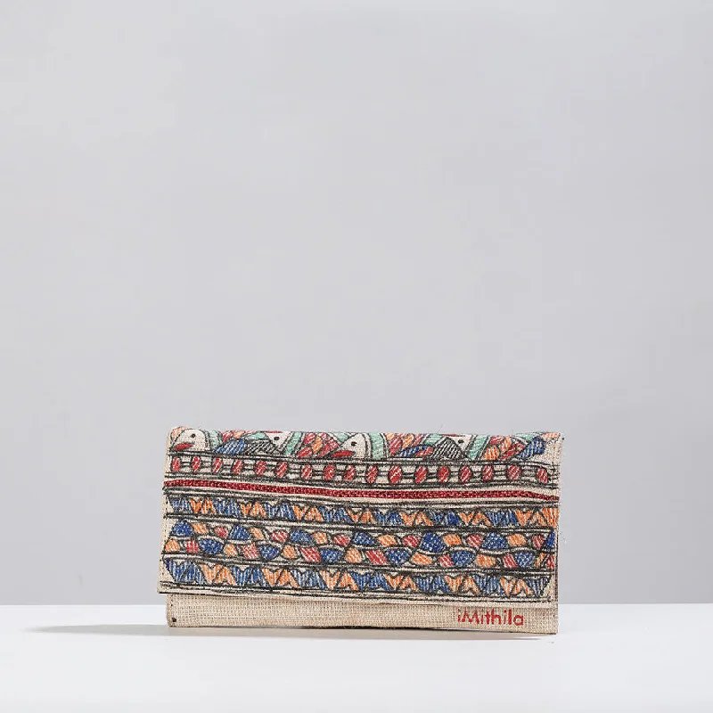 Beige - Madhubani Handpainted Jute Cotton Clutch