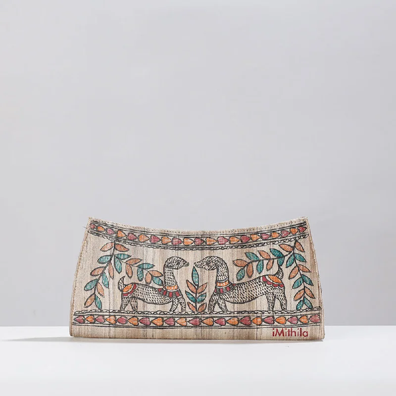 Beige - Madhubani Handpainted Tussar Silk Clutch