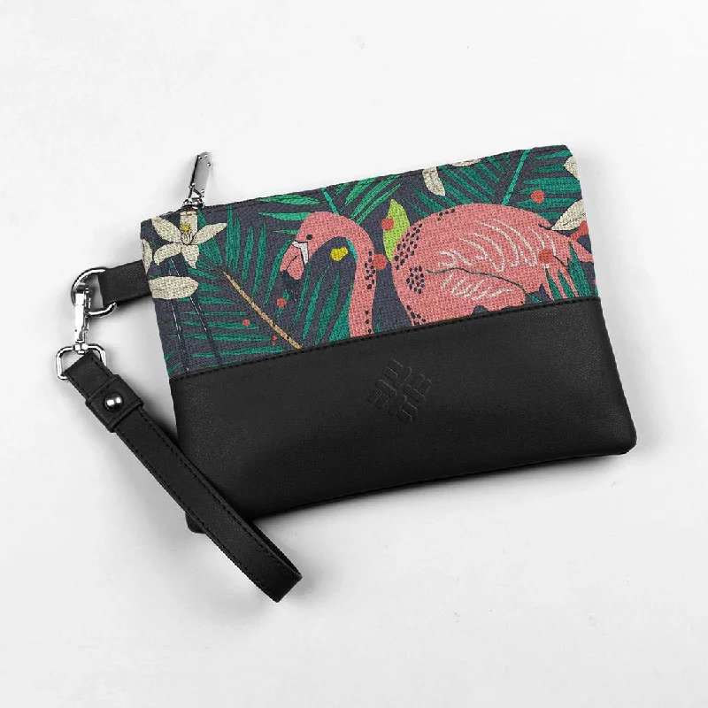 Black Toiletry Pouch Flamingo Art