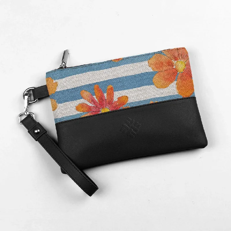 Black Toiletry Pouch Floral Blue