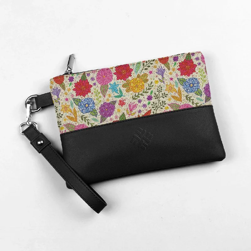 Black Toiletry Pouch Flowers Art