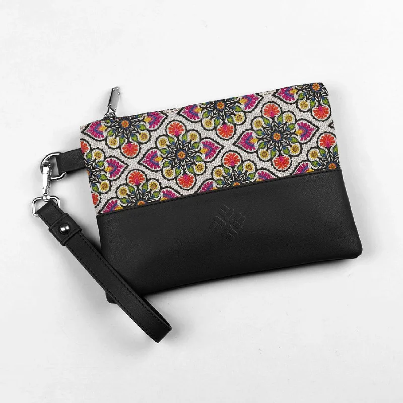 Black Toiletry Pouch Flowers Pattern