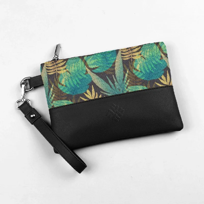 Black Toiletry Pouch Green Leafs