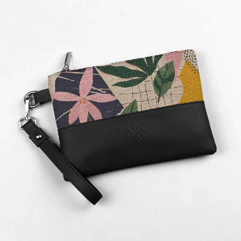 Black Toiletry Pouch Leaf Abstract