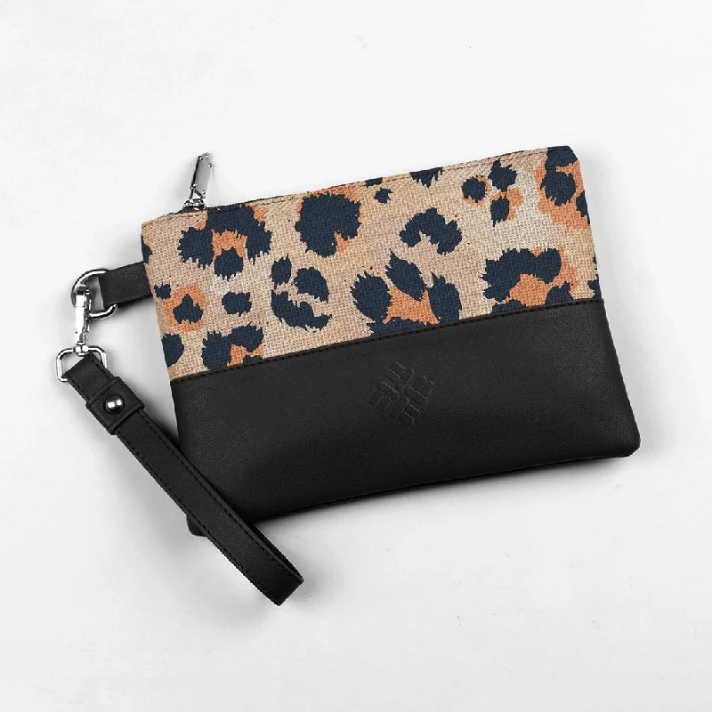 Black Toiletry Pouch Orange Abstract