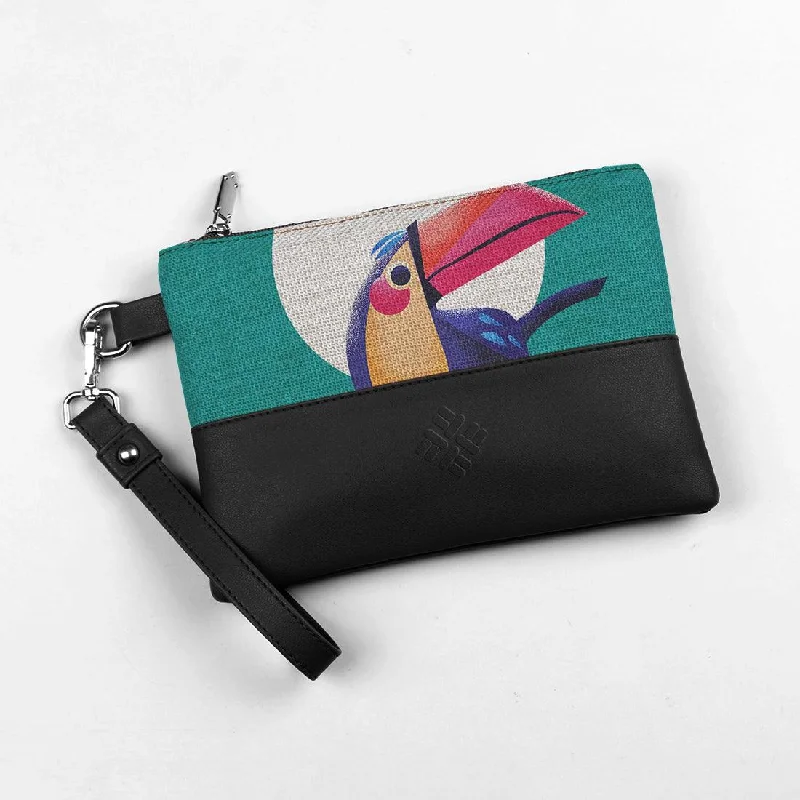 Black Toiletry Pouch Tropical Bird