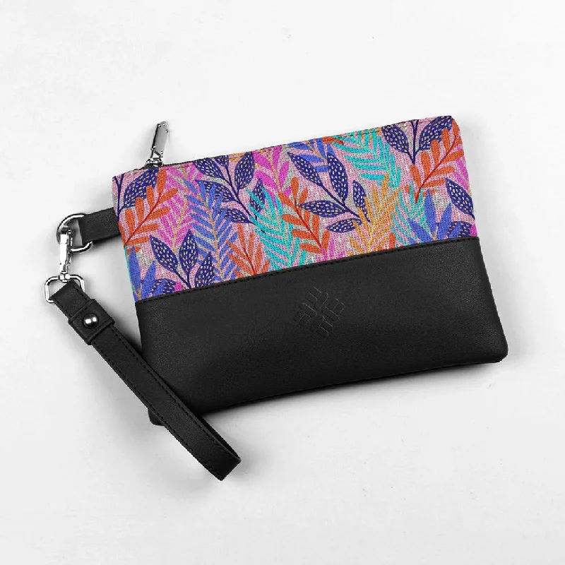 Black Toiletry Pouch Vibrant Vines