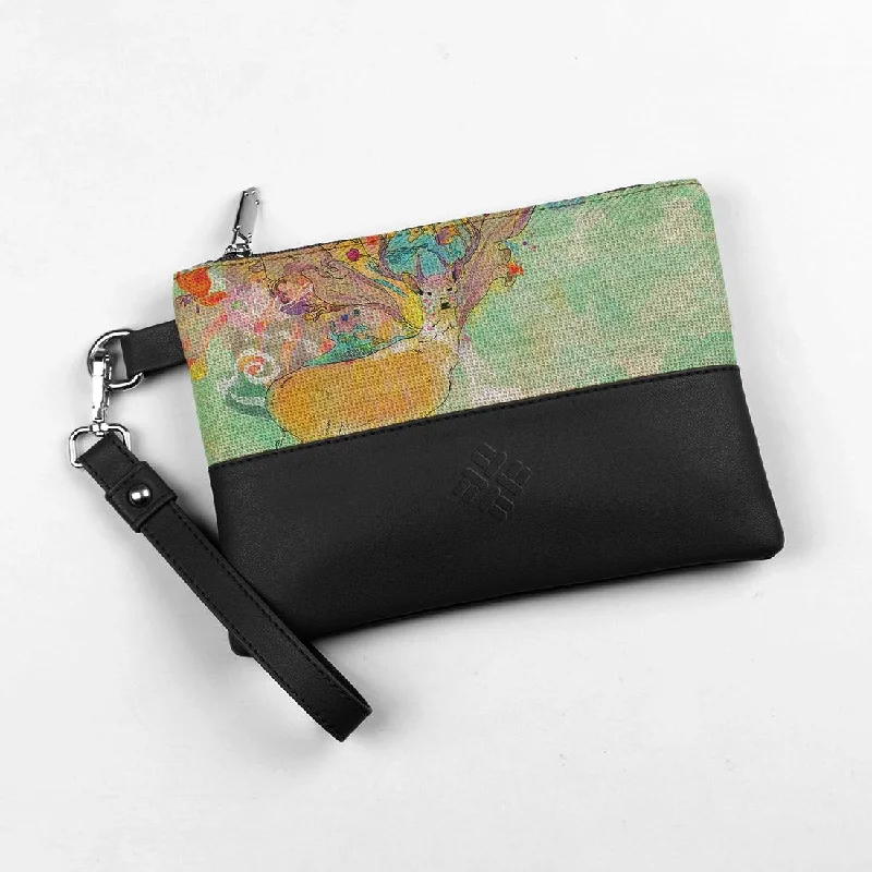 Black Toiletry Pouch Watercolor Deer