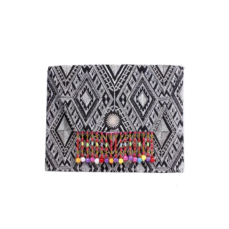 Geometric Embroidered Bead Trim Clutch Bag | iPad Case - Thailand