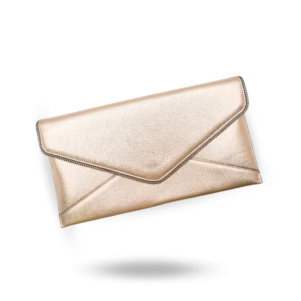 Chic Bags For Office Professionals And Urban Dwellers CASTLECRAG - Womens Rose Gold Leather Envelope Clutch Bag Evening Pouch