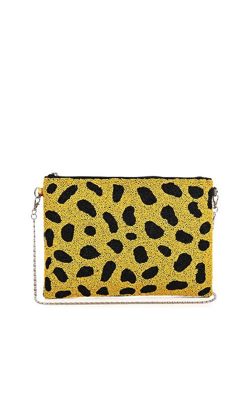 Cheetah Embellished Checkered Clutch