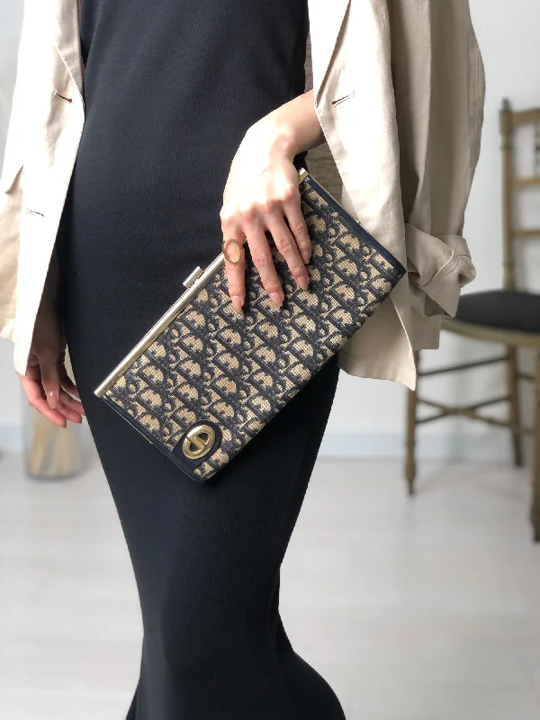 Office Professionals Christian Dior Trotter CD Logo Handbag Clutch bag Navy Vintage 2ydkdc