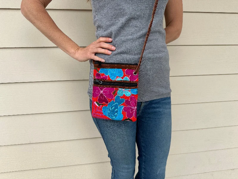 Embroidered flower crossbody bag