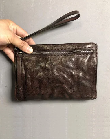 Bags With Tsa-Approved Features Genuine Leather Mens Clutch Cool Slim Wallet Zipper Clutch Wristlet Wallet for Men