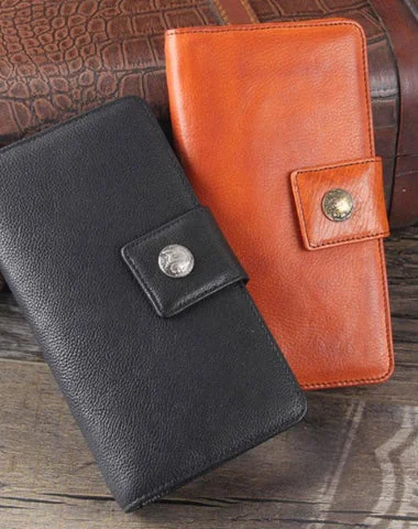 Genuine Leather Mens Cool Long Leather Wallet Cards Clutch Wristlet Wallet for Men