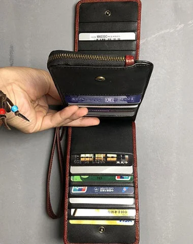 Genuine Leather Mens Cool Long Leather Wallet Cards Phone Zipper Clutch Wristlet Wallet for Men