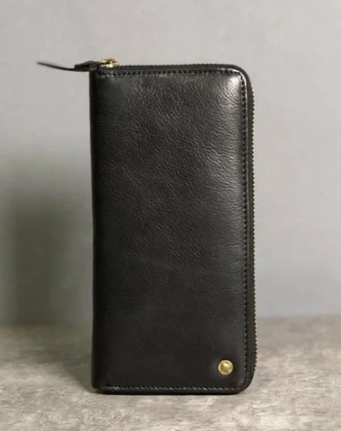 Stylish Bags For Fashion Bloggers Genuine Leather Mens Cool Long Leather Wallet Zipper Clutch Wristlet Wallet for Men