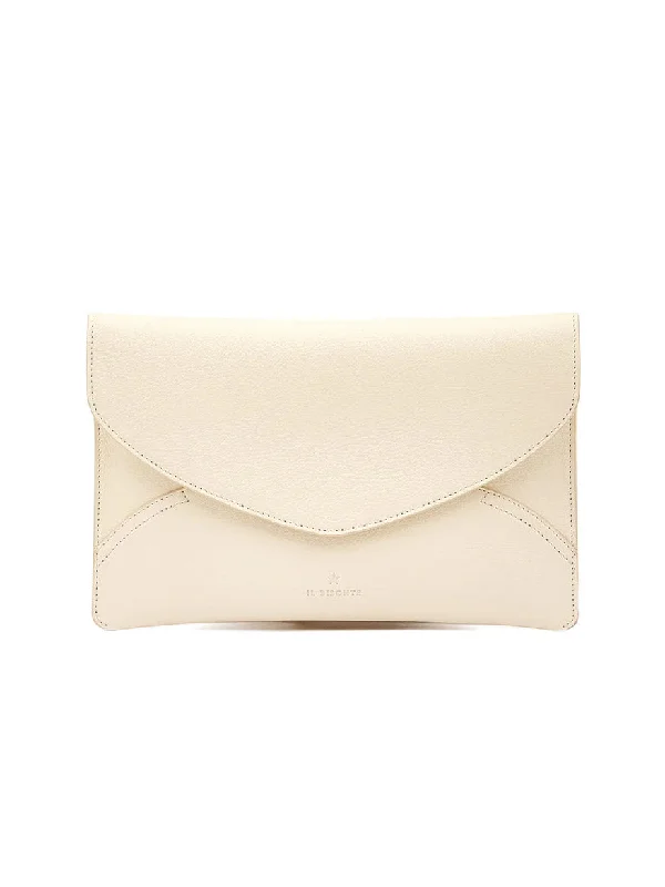 Discounted Designer Bags For Clearance Sale Il Bisonte Esperia Clutch in White Cowhide Leather