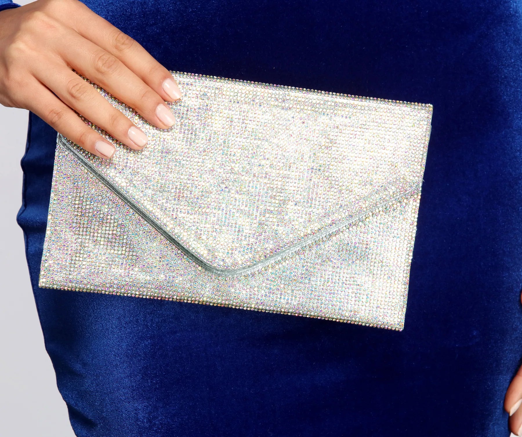 Iridescent Rhinestone Radiance Envelope Clutch