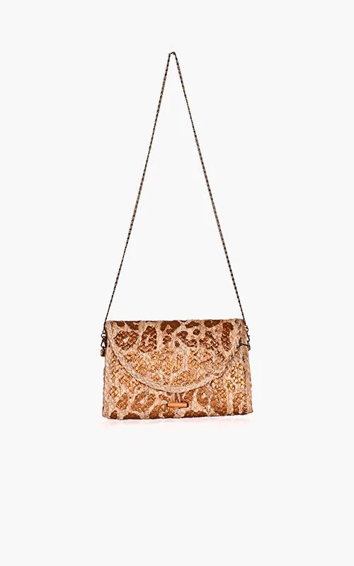 Leopard Gold Foil  Print Jute Flap Clutch