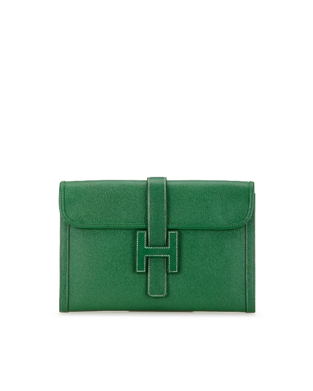 Herms Calvi Green Leather Clutch