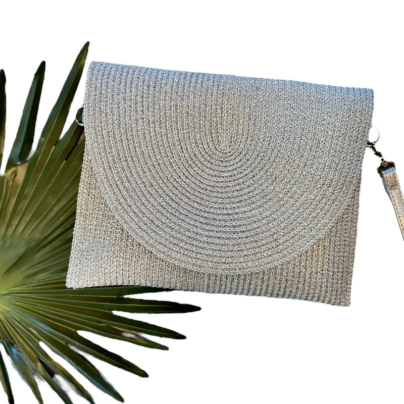 Metallic Straw Envelope Clutch in silver