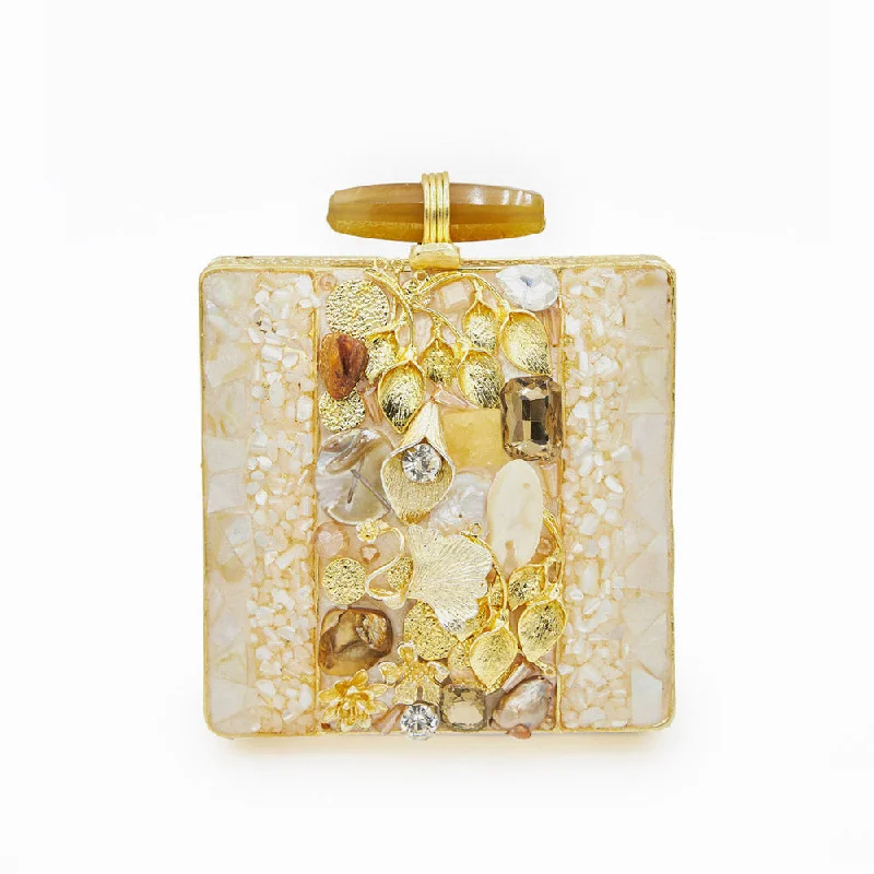 Festival Bags For Concerts And Events Mini Pearl Beauty Gold Clutch - Women's bridal clutch bag in gold and embellishments