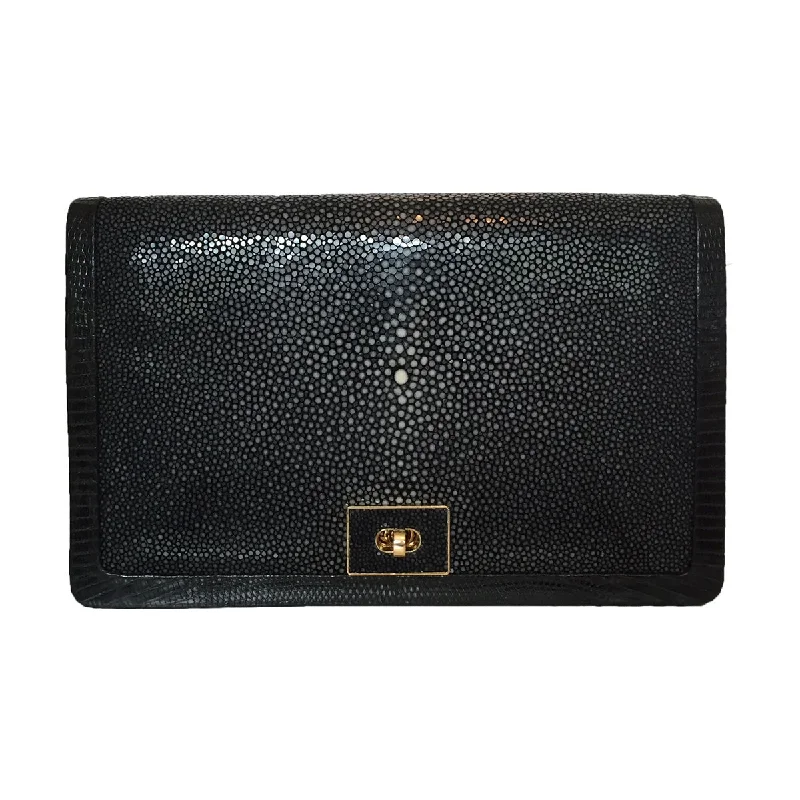 OLA (Large) Black Stingray and Lizard Cross Body Clutch Bag