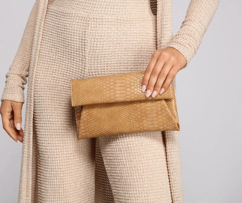 Inspired Bags For Affordable Luxury Sleek And Shimmer Faux Snake Clutch