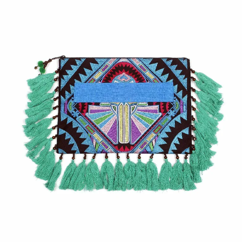 Tahj Embroidered Tassel Computer Cover Clutch - Thailand