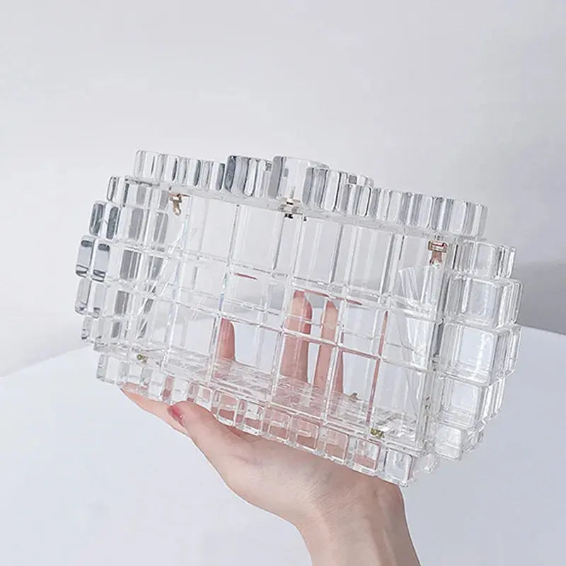 Transparent Acrylic Geometric Cube Clutch