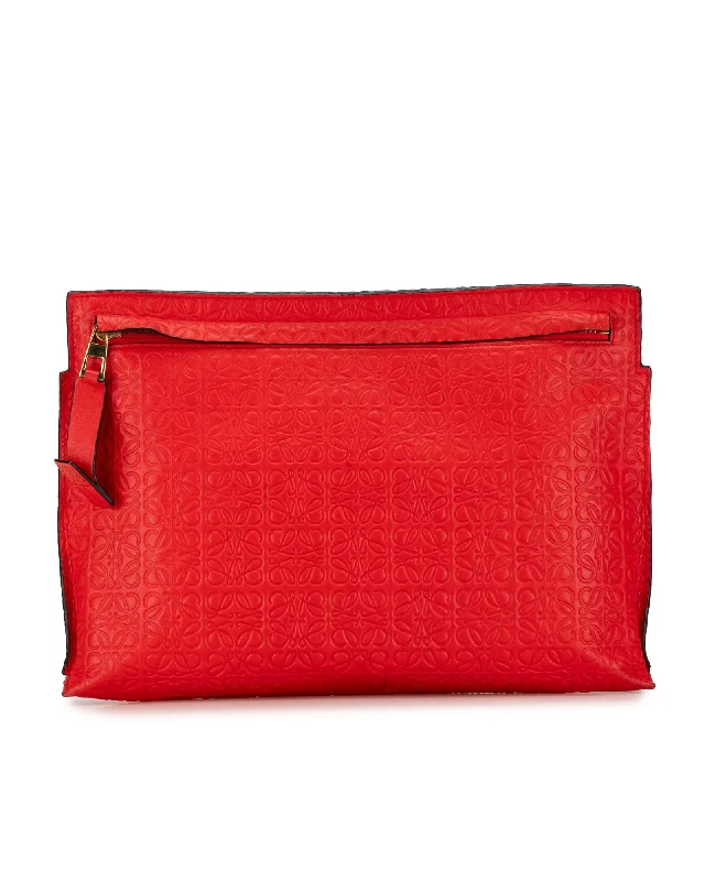 Embossed Leather Clutch with Top Zip Closure