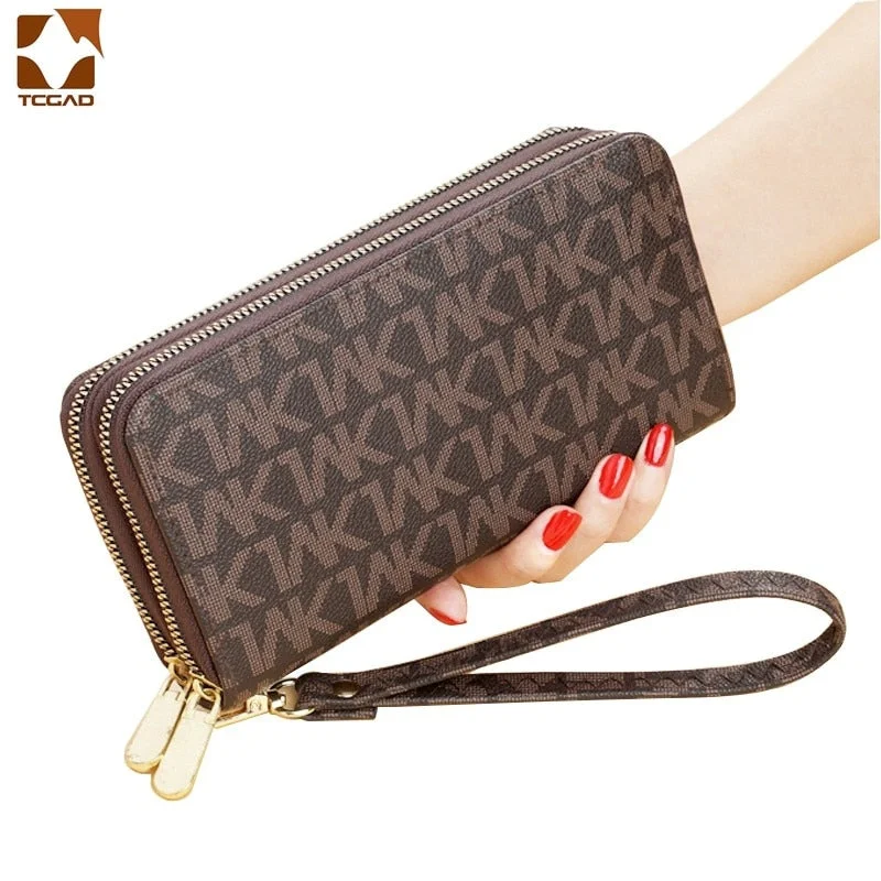 Women Long Wallets Double Zipper Clutches Purse Big Letter Fashion Wristlet Wallet Phone Portfel Damski Card Holder Lady Wallets