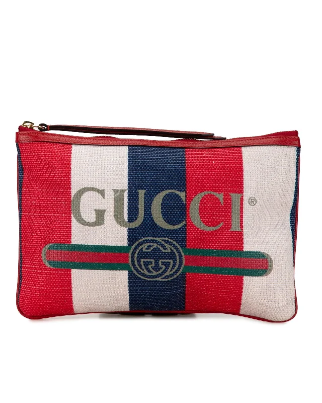 Designer Bags For Luxury Collectors Canvas Clutch with Leather Trim and Top Zip Closure