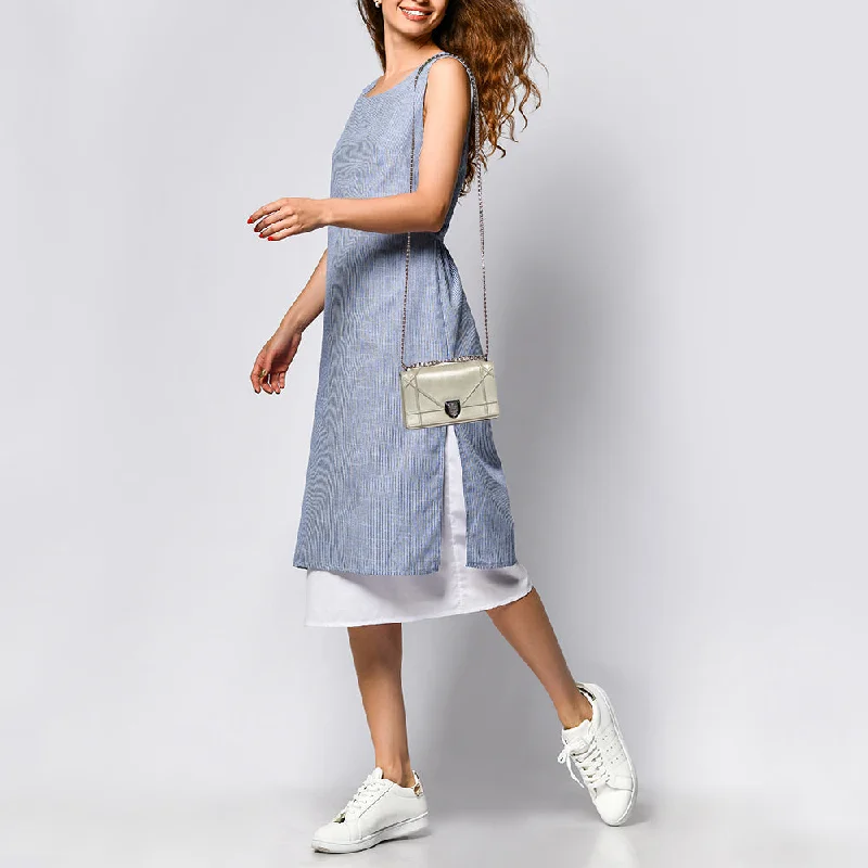 Tsa-Approved Bags For Hassle-Free Airport Security DIOR Grey Shimmering Leather Mini ama Crossbody Bag