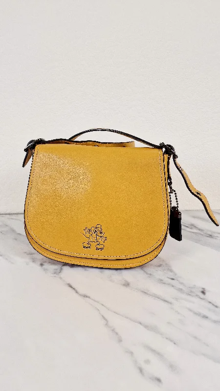Stylish Yet Affordable Bags Disney X Coach 1941 Saddle Bag 23 with Mickey Mouse on Roller Skates in Flax Yellow Smooth Leather Crossbody Bag LIMITED EDITION - Coach 38421