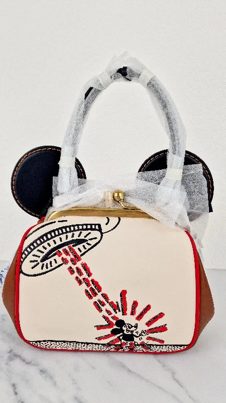 Durable And Cheap Bags Disney x Coach x Keith Haring Mickey Mouse Kisslock Bag in Smooth Leather With Mickey Mouse and Spaceship Pop Art Crossbody Bag Handbag - Coach 4719