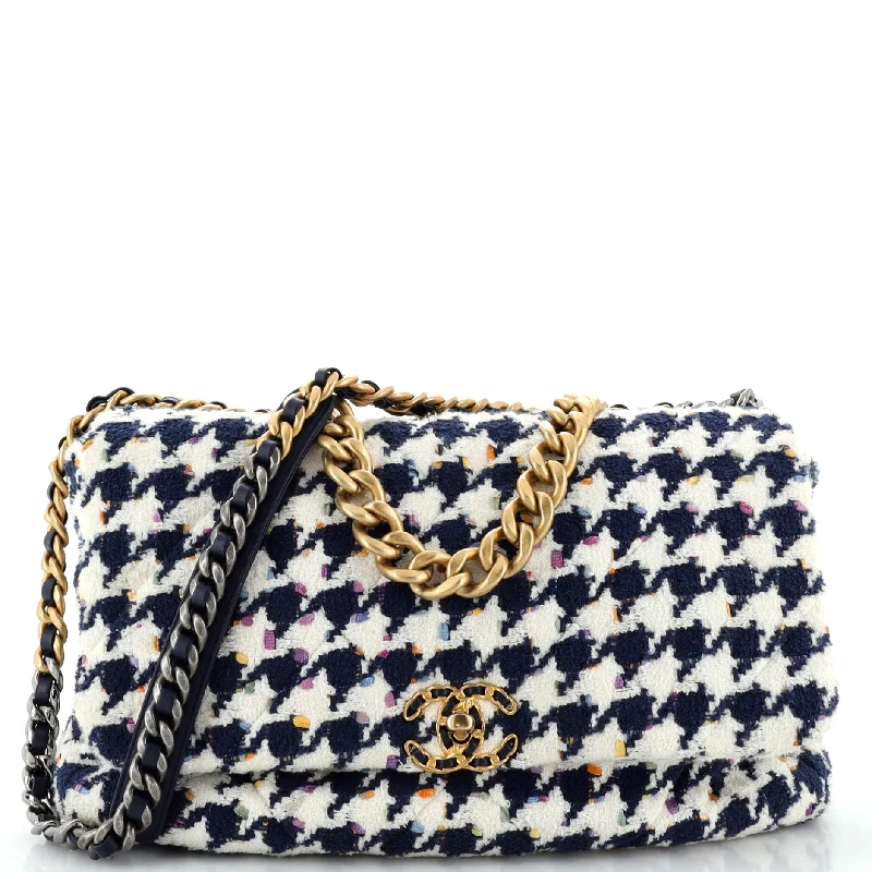 Limited-Time Offers On Trendy And Stylish Bags 19 Flap Bag Quilted Houndstooth Tweed and Ribbon Maxi