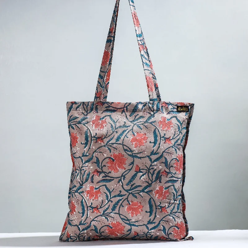 Brown - Sanganeri Block Printed Cotton Jhola Bag