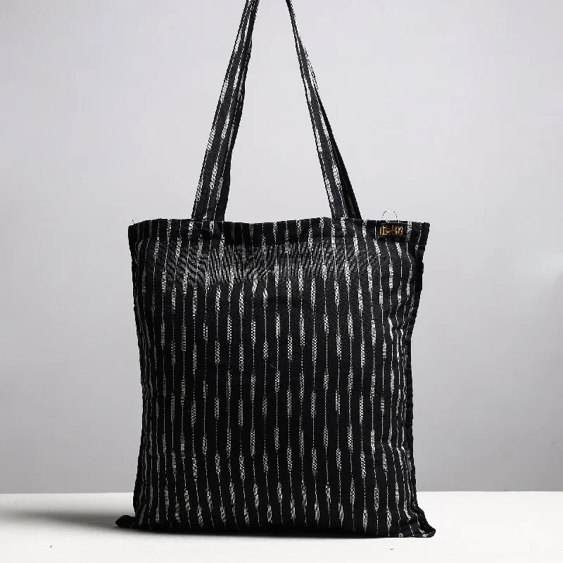 Black - Handcrafted Pochampally Ikat Weave Cotton Jhola Bag