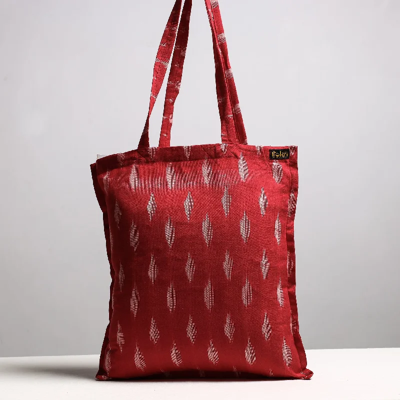 Red - Handcrafted Pochampally Ikat Weave Cotton Jhola Bag