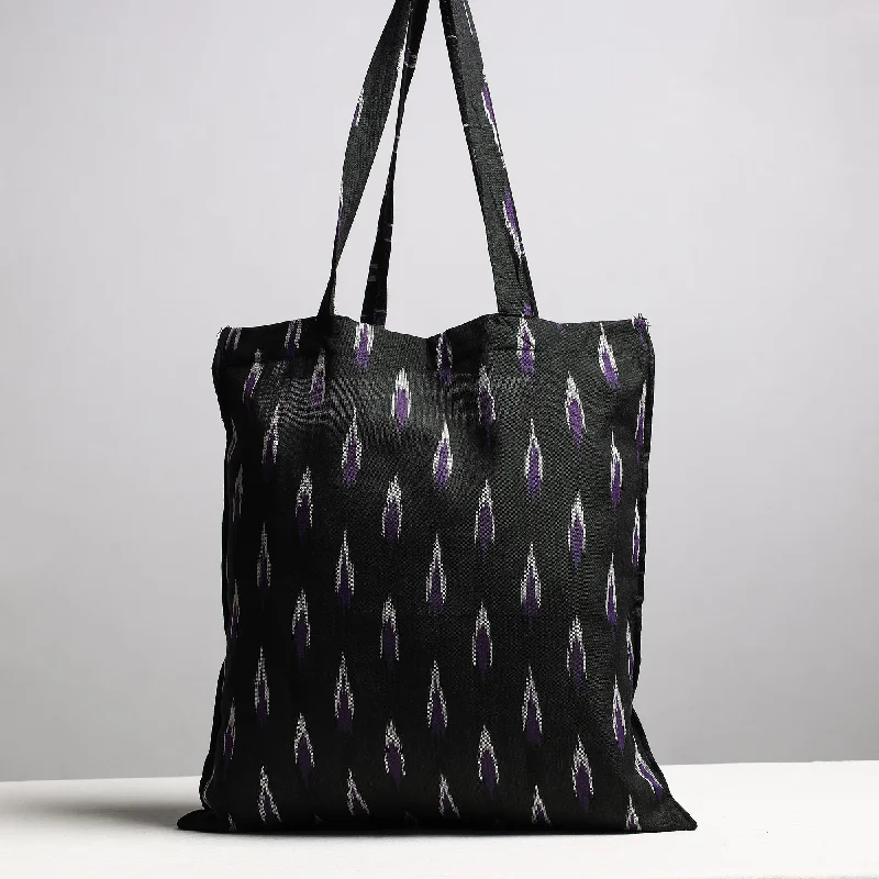 Black - Handcrafted Pochampally Ikat Weave Cotton Jhola Bag