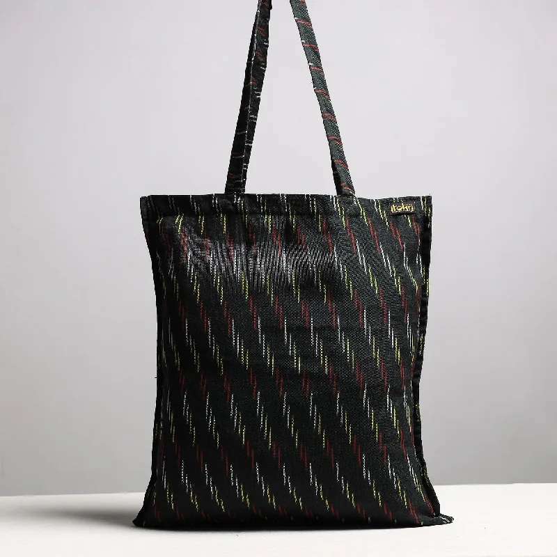 Black - Handcrafted Pochampally Ikat Weave Cotton Jhola Bag