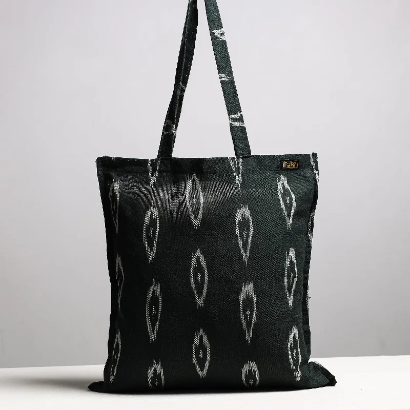 Black - Handcrafted Pochampally Ikat Weave Cotton Jhola Bag