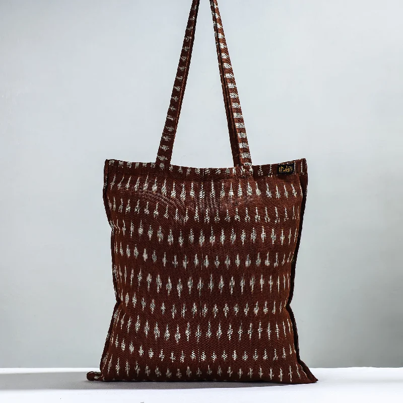 Brown - Handcrafted Pochampally Ikat Weave Cotton Jhola Bag