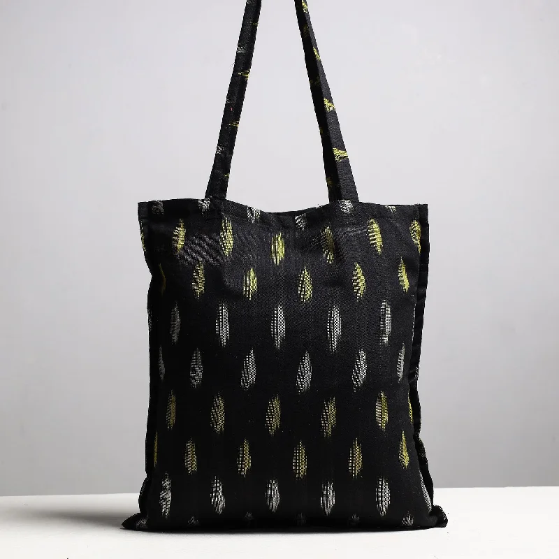 Black - Handcrafted Pochampally Ikat Weave Cotton Jhola Bag