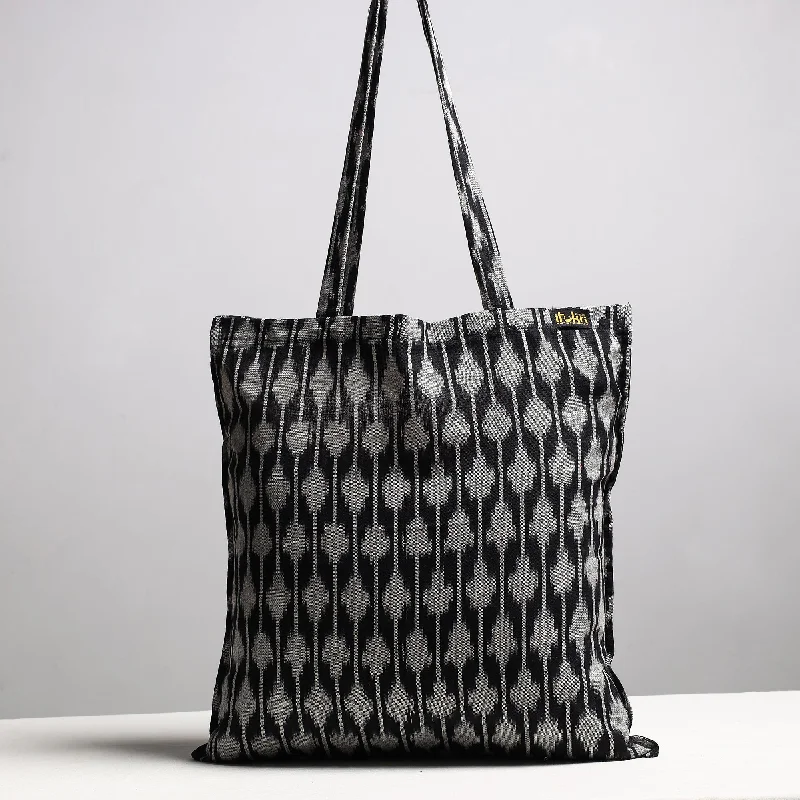 Black - Handcrafted Pochampally Ikat Weave Cotton Jhola Bag